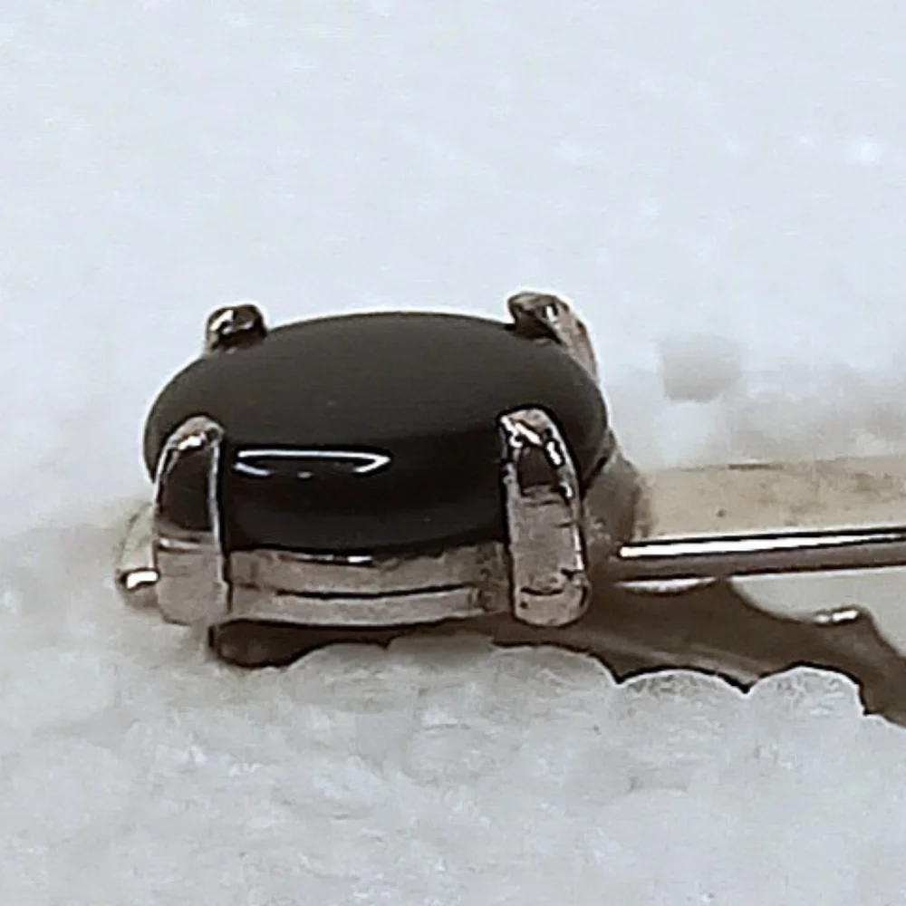 Silver Tie Clip Onyx Natural Black Onyx, Elegant Classic Timeless Vintage